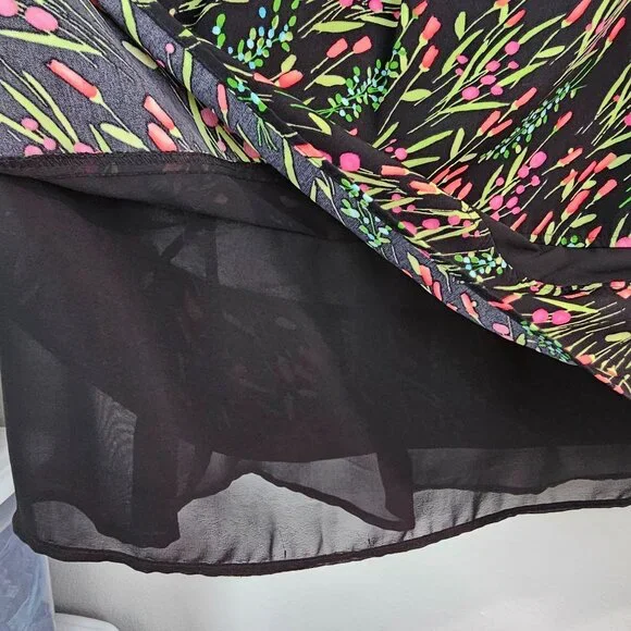 American Vintage Floral Garden Midi Skirt Sz 12 Black Pink Trim Casual Work Boho - Picture 3 of 10